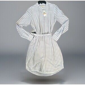 Michael Kors Button Dress Wrap T-shirt Checkered Preppy Down Crepe Tie $155 MSRP